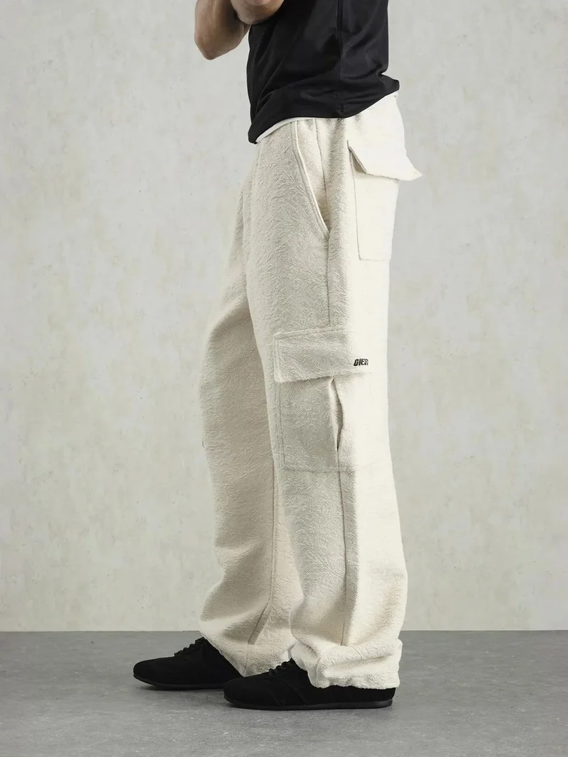 Giesto Beige Natural GIESTO Relaxed Fit Jacquard Pants for Men | Best Price UAE